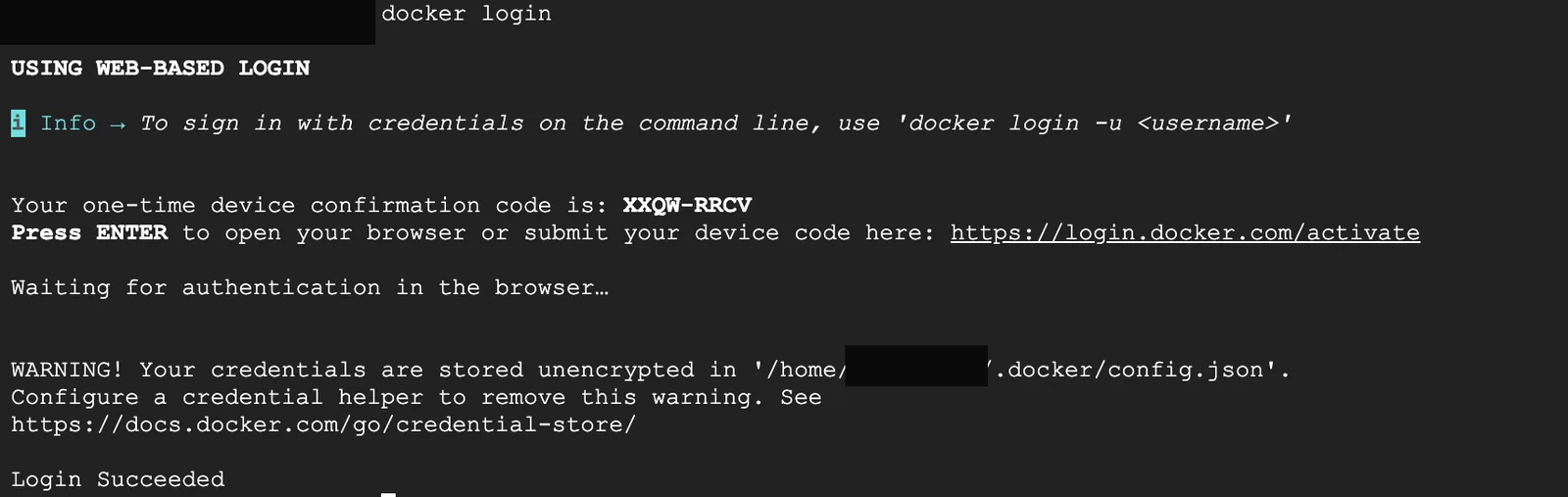 docker login 웹 인증 흐름과 Login Succeeded 메시지